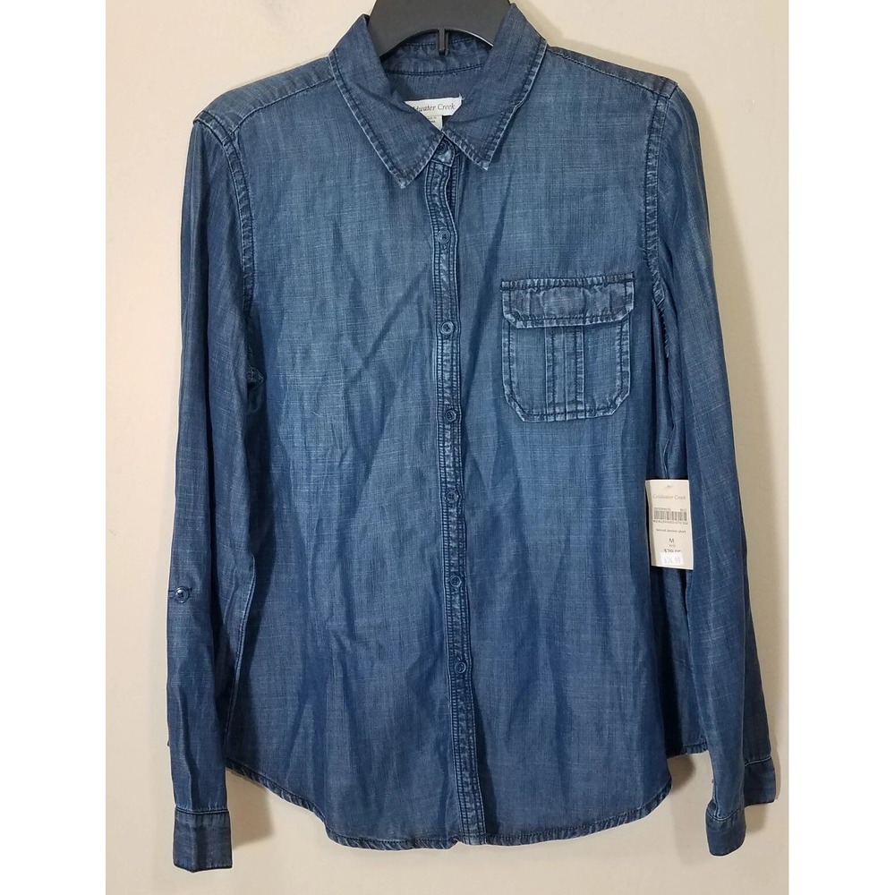 Coldwater Creek Shirt Medium‎ 8-10 Tencel Denim Blouse Tunic Blue Chambray NEW